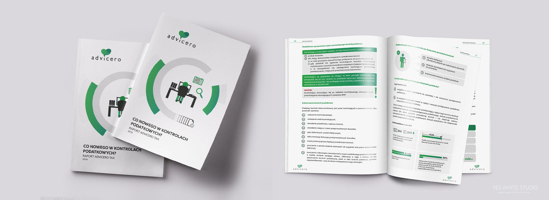 Projektowanie graficzne katalogów i broszur - projekt okładki broszury z infografikami Advicero