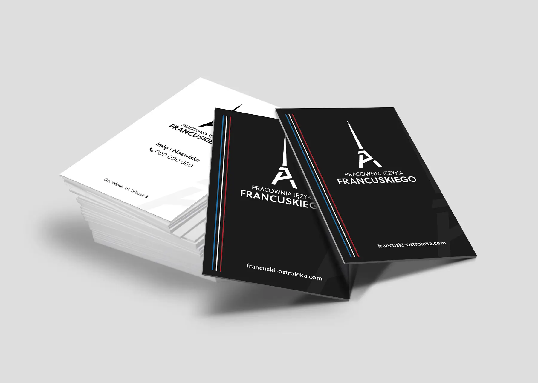 Projekt wizytówek z nowym logo dla Pracowni Języka Francuskiego z Ostrołęki